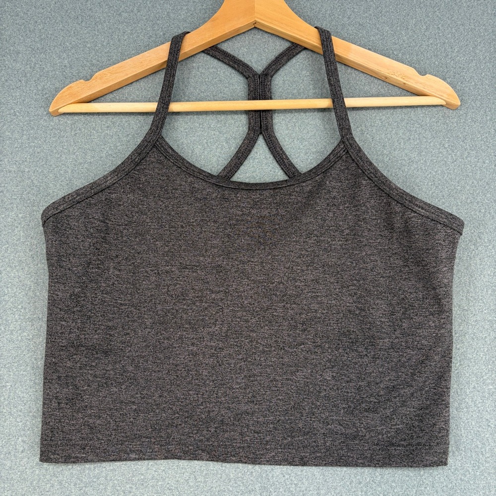 Quince Women Large Charcoal Grey Heather Racerback Crop Tank Top Gym Yoga Fitnes